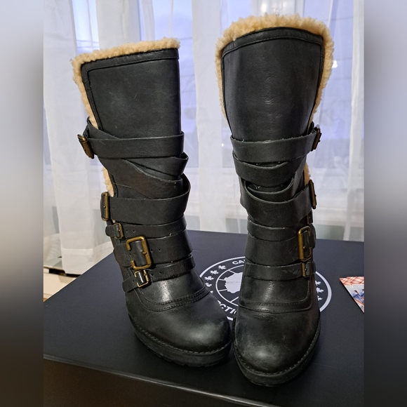 Women's Black Faux Leather Boots with Buckle Straps, Size 37, Aldo - Picture 9 of 10